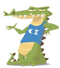 Cartoon crocodile wearing a Concept2 vest