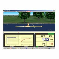 RowPro software showing a rower on the water above performance graphs