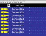Race software showing eight rowers lined up in their lanes